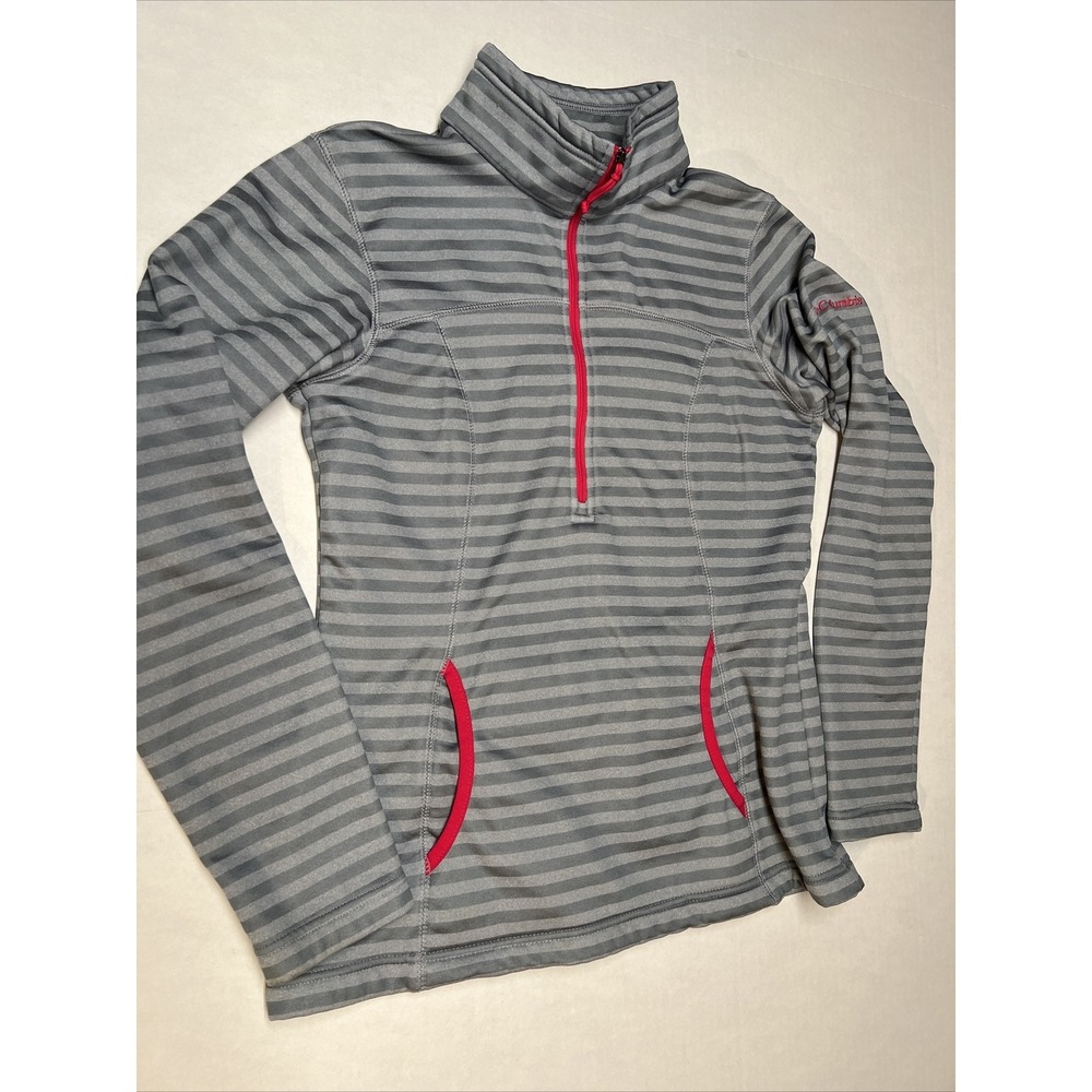 Columbia 1/4 Zip Pullover Women's Small Long Sleeve Gray Stripes